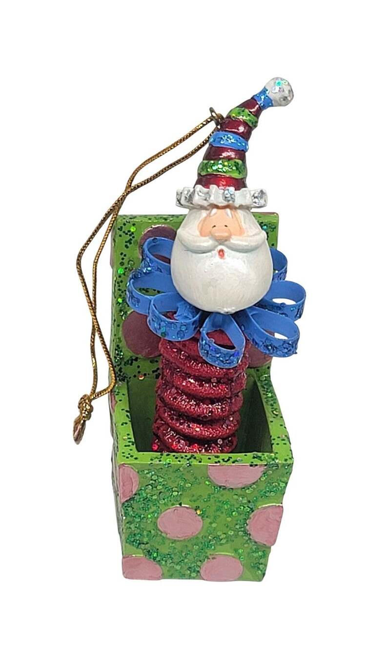 Resin Santa Claus Jack In The Box Christmas Tree Ornament 4" CL36